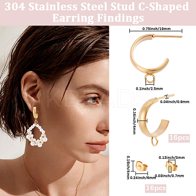 16Pcs 304 Stainless Steel Stud Earring Findings STAS-BBC0010-20D-1