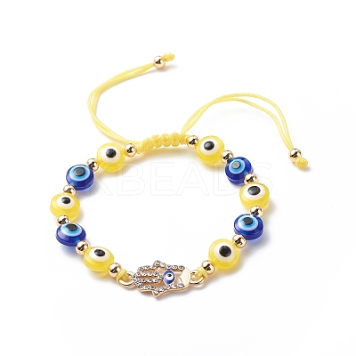 Evil Eye Resin Bead & Hamsa Hand Alloy Rhinestone Braided Beaded Bracelets for Girl Women BJEW-JB08740-02-1