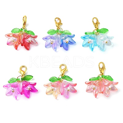 6Pcs 6 Colors Flower Acrylic Pendant Decorations HJEW-JM02719-02-1