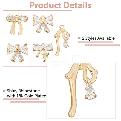 10Pcs 5 Styles Brass Micro Pave Clear Cubic Zirconia Pendants KK-HS0015-25-1