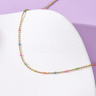 304 Stainless Steel Colorful Enamel Ball Chain Necklaces for Women LS-NJEW-K255-44G-1