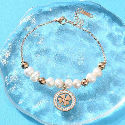 304 Stainless Steel Clover Charm Bracelets for Women BJEW-A036-26G-1