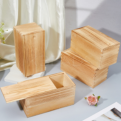 4Pcs Pine Wood Storage Boxes with Sliding Lid CON-FH0001-58-1