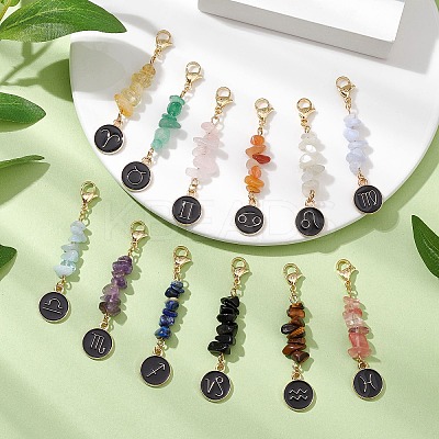 12Pcs Alloy Enamel Flat Round with 12 Constellations Pendant Decorations HJEW-JM02526-1