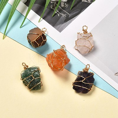 Rough Raw Natural Mixed Stone Pendants PALLOY-JF00848-1
