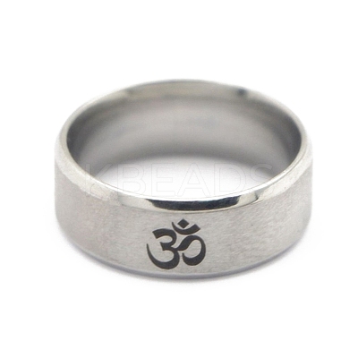 Non-Tarnish Ohm/Aum Yoga Theme Stainless Steel Plain Band Ring for Women CHAK-PW0001-003B-01-1
