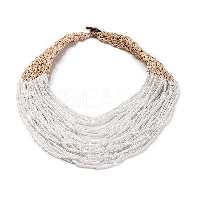 Bohemia Style Multi-strand Glass Seed Beaded Bib Necklaces for Women NJEW-G149-01D-1