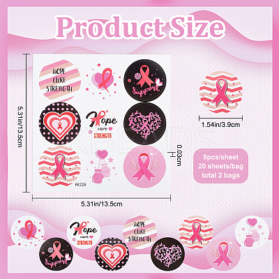 Round Dot Breast Cancer Awareness Pink Ribbon Stickers DIY-WH0409-31-1