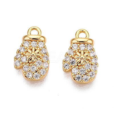 Christmas Theme Brass Micro Pave Clear Cubic Zirconia Charms KK-T073-12G-1