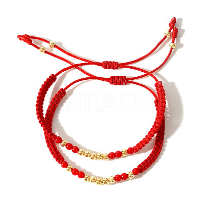 2pcs Bohemian Style Brass Round Beads Braided Bead Bracelets BG7605-1
