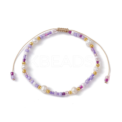 3Pcs 3 Color Natural Pearl & Glass Seed Braided Bead Bracelets Set BJEW-JB09535-1