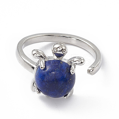 Natural Dyed Lapis Lazuli Turtle Open Cuff Ring RJEW-P082-01P-06-1
