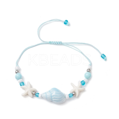Adjustable Synthetical Turquoise & Porcelain & Natural Howlite Beaded Braided Bead Bracelets for Women BJEW-JB11707-1