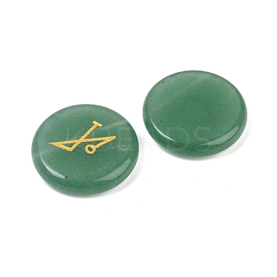 4Pcs 4 Styles Natural Green Aventurine Flat Round with Angels Symbol Display Decorations G-R007-01C-1