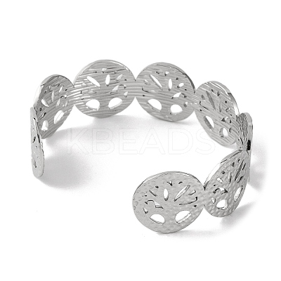 Tree of Life 304 Stainless Steel Cuff Bangles for Women BJEW-B104-21P-1