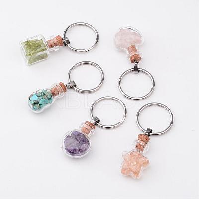 Mixed Shapes Glass Bottle with Gemstone inside Keychain KEYC-JKC00070-1