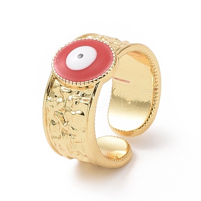 Enamel Evil Eye Open Cuff Ring RJEW-P032-42G-1