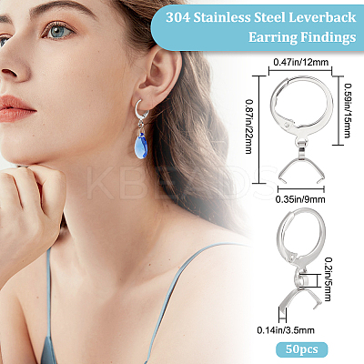 50Pcs 304 Stainless Steel Leverback Earring Finding STAS-BBC0002-50P-1
