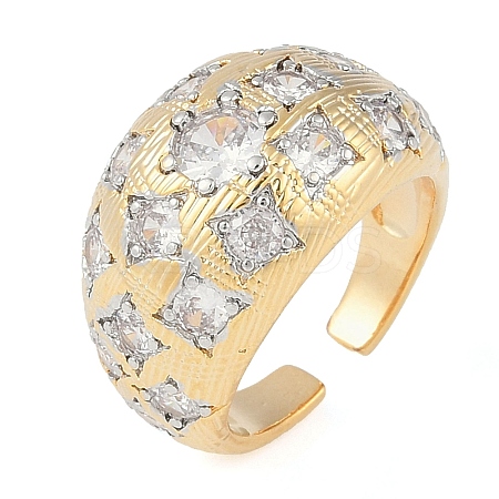 Flower Brass Micro Pave Clear Cubic Zirconia Open Cuff Ring for Women RJEW-Q819-23G-1