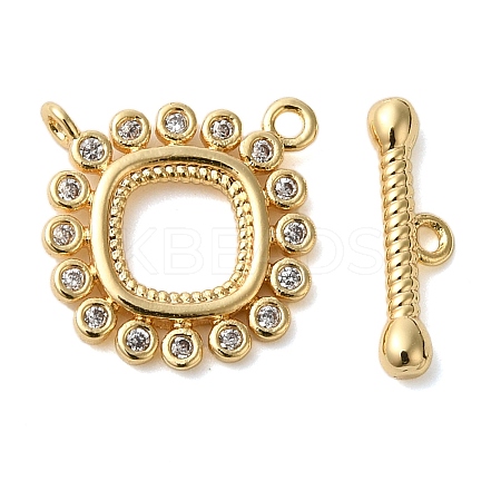Brass Micro Pave Clear Cubic Zirconia Toggle Clasps KK-N254-68G-1