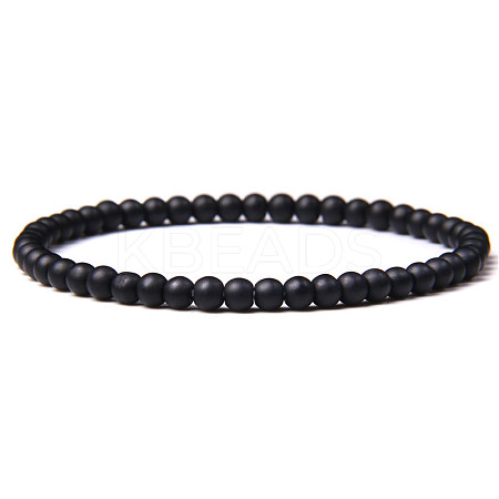 4mm Round Natural Black Agate Beads Bracelet for Men KG3069-16-1