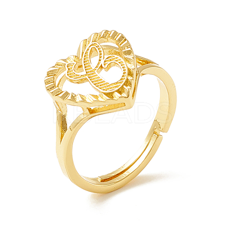 Real 18K Gold Plated Brass Alphabet Adjustable Rings RJEW-M139-18C-1