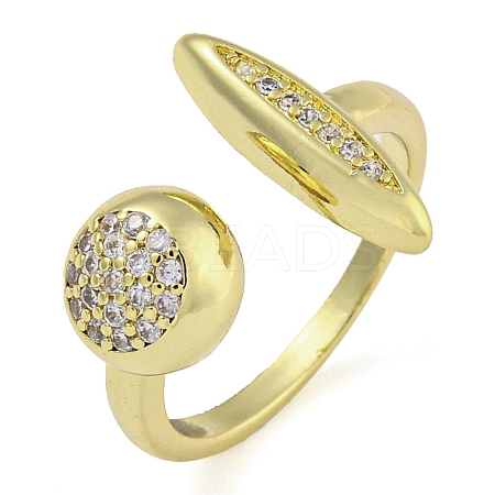 Round & Horse Eye Brass Micro Pave Clear Cubic Zirconia Open Cuff Rings RJEW-Z046-03G-1