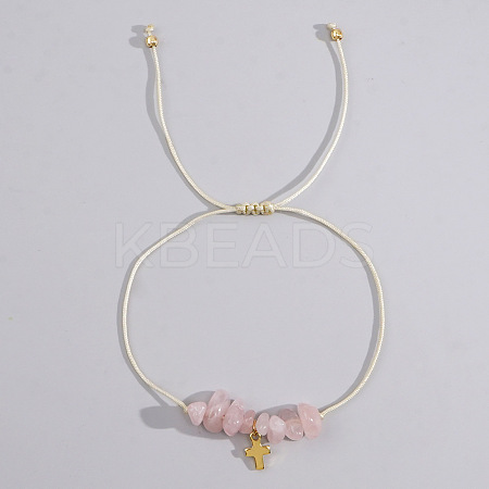 Bohemian Style Cross Natural Rose Quartz Braided Beaded Bracelets for Women XK2373-1-1