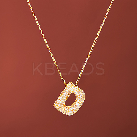 Brass Micro Pave Clear Cubic Zirconia Initial Pendant Necklaces for Women FS-WGDC51D-04-1