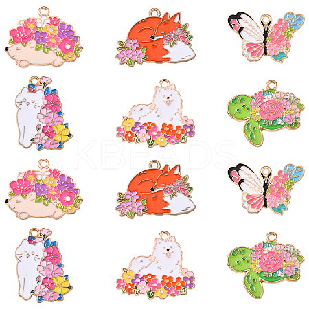24Pcs 6 Styles Animal Flower Alloy Enamel Pendants ENAM-YW0005-47-1