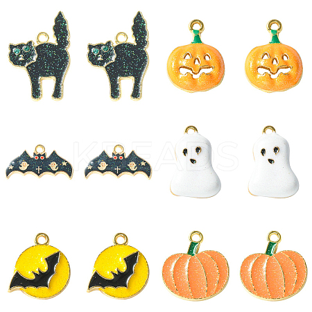 30Pcs 6 Styles Halloween Rack Plating Alloy Enamel Pendants PALLOY-CJ0002-32-1
