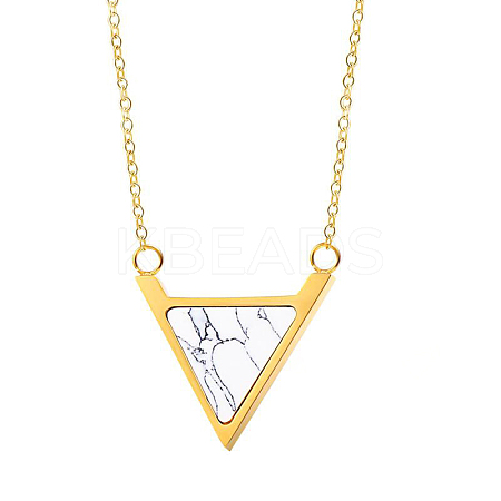Stainless Steel Pave Synthetic Howlite Inverted Triangle Pendant Necklaces for Women FS-WG0B5B2-03-1