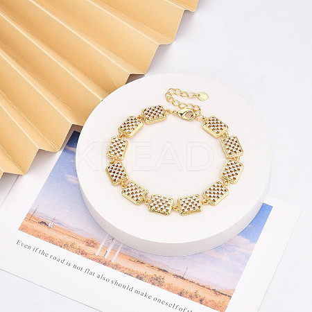 Brass Micro Pave Clear Cubic Zirconia Rectangle Link Chain Bracelets for Women ZIRC-T016-07G-1