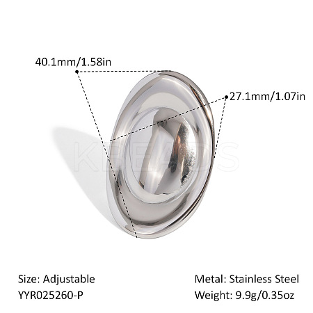 European 304 Stainless Steel Oval Cuff Rings for Women MW5183-2-1