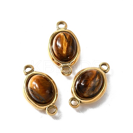 304 Stainless Steel Pave Natural Tiger Eye Connector Charms STAS-F318-17G-1