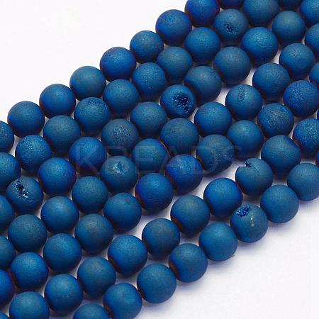 Electroplate Natural Druzy Agate Beads Strands G-G708-6mm-03-1