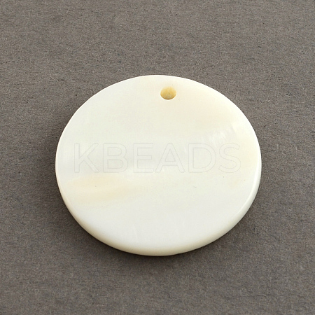 Flat Round Sea Shell Pendants SSHEL-R025-20mm-1