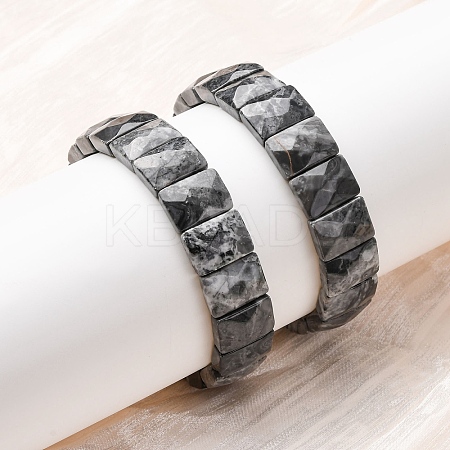 Rectangle Natural Map Stone Beads Stretch Bracelets for Women Men BJEW-Z149-01G-1
