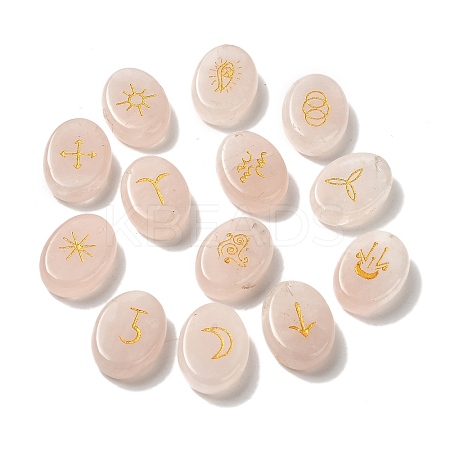 13Pcs Natural Rose Quartz Rune Stone G-C095-02A-1