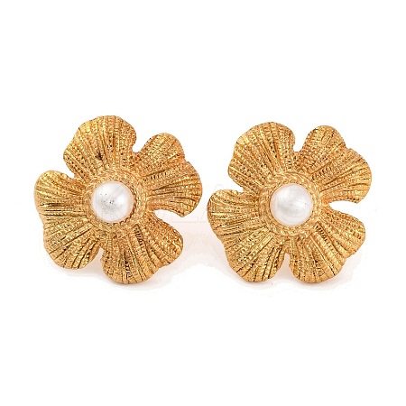 304 Stainless Steel with Plastic Imitation Pearl Stud Earrings for Women LS-EJEW-Z057-11G-1