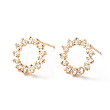 Clear Cubic Zirconia Open Ring Stud Earrings EJEW-F281-11G-1