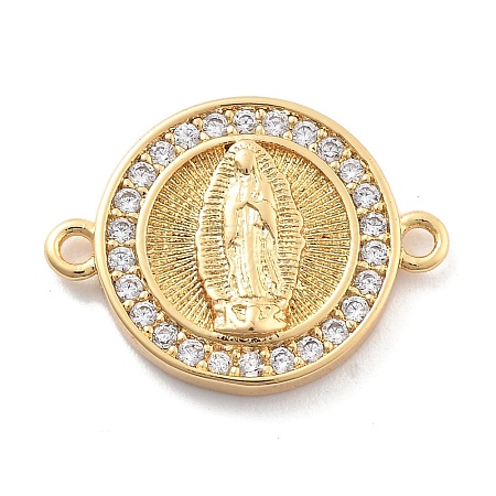 Rack Plating Brass Micro Pave Clear Cubic Zirconia Religion Virgin Mary Connector Charms KK-H449-61G-01-NR-1