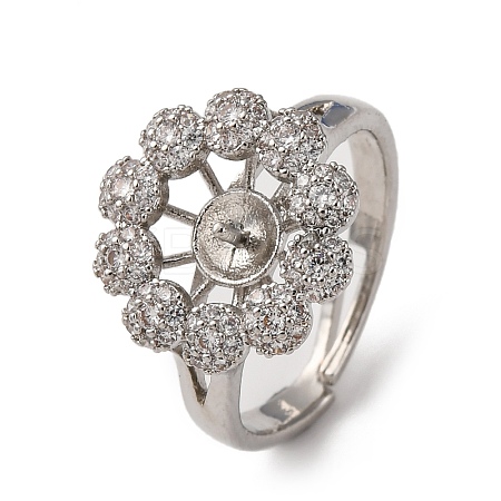 Flower Brass Micro Pave Clear Cubic Zirconia Cuff Ring Settings KK-D378-32P-1