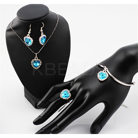 Heart Alloy with Crystal Pendant Necklace & Dangle Earring & Charm Bracelet & Ring FS-WGCCC64-01-1