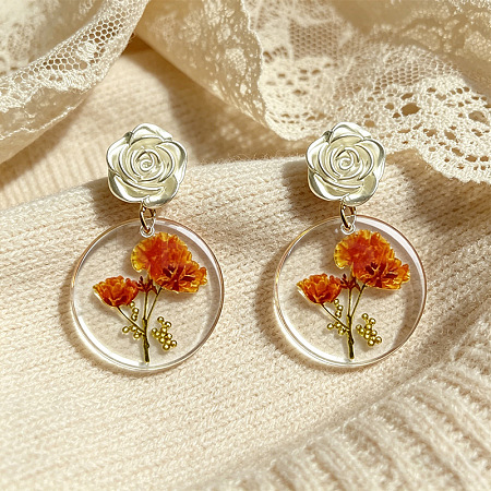 Iron & Acrylic Stud Dangle Earrings for Women WG4F524-01-1