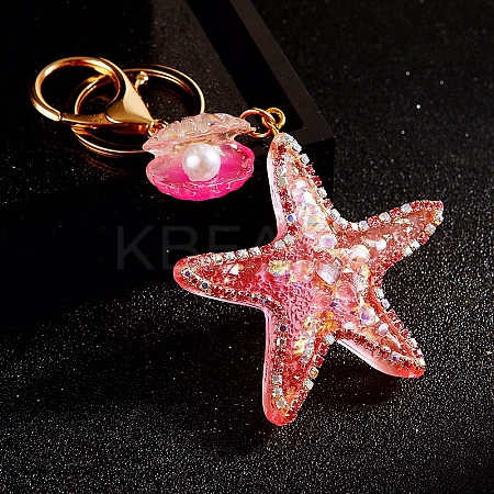 Diamond-Studded Starfish Shell Car Zinc Alloy Keychain Acrylic Cute Men and Women Bag Pendant Metal Keychain Ring Gift PW-WG2593B-03-1