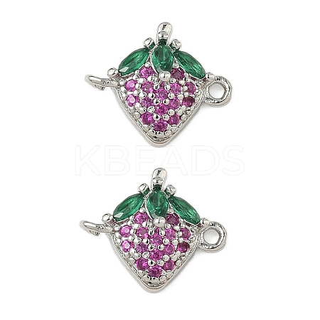 Brass Pave Green & Hot Pink Cubic Zirconia Fruit Connector Charms KK-Z109-01P-02-1