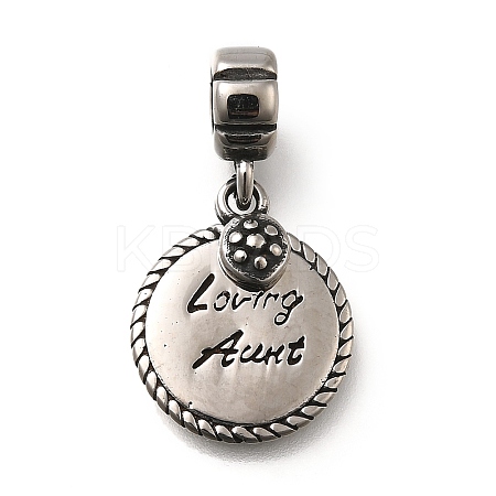 304 Stainless Steel Flat Round Loving Aunt European Dangle Charms STAS-L284-04AS-1