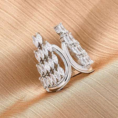Brass Micro Pave Clear Cubic Zirconia Cuff Rings for Women RJEW-A062-02P-1