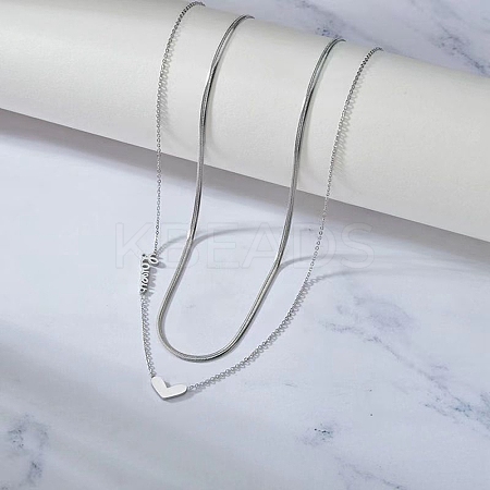 201 Stainless Steel Love Heart Pendant Double Layer Necklaces for Women NJEW-D307-03P-1